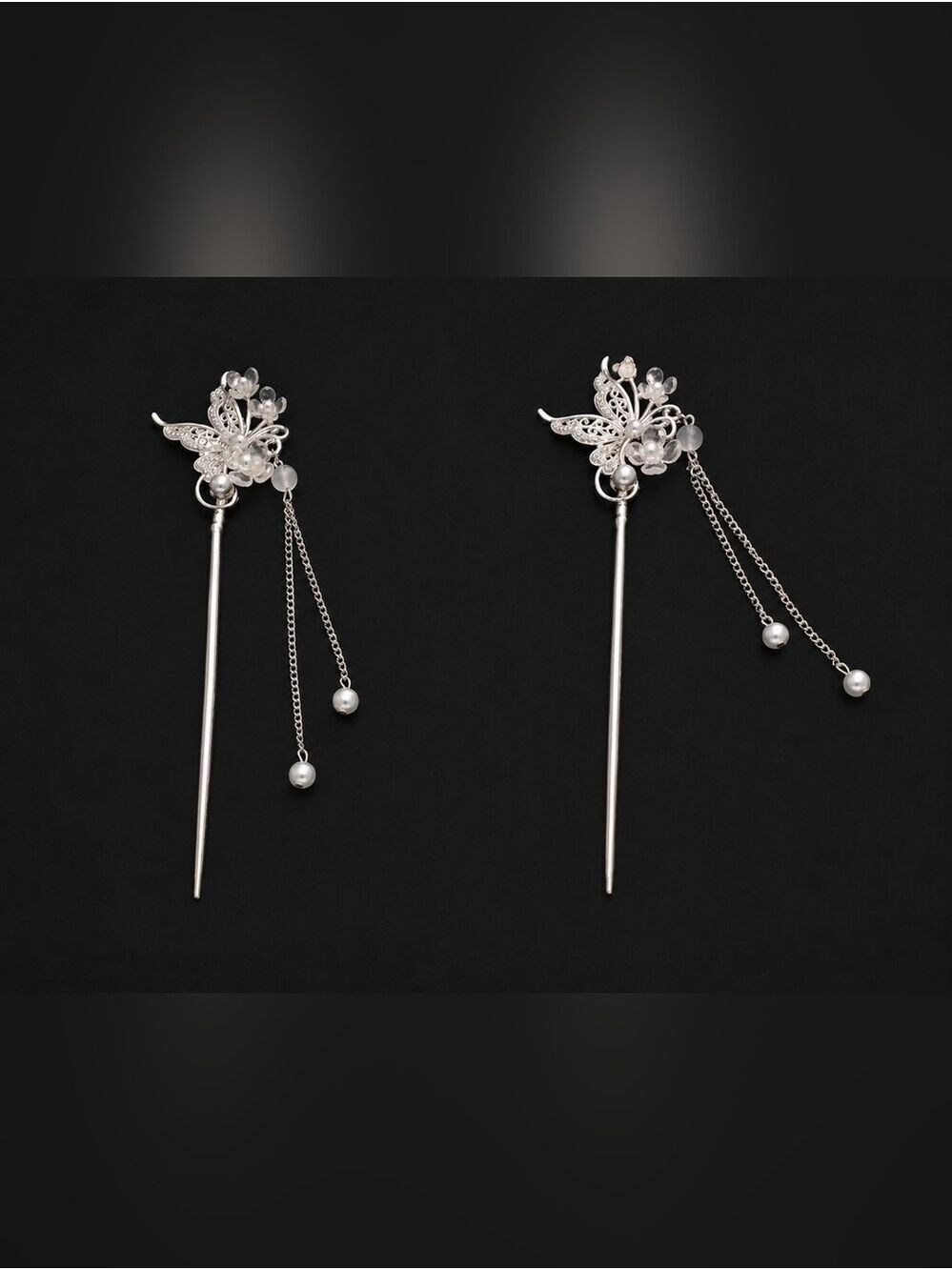 Silver Floral Pearl Butterfly Hair Stick Set - Elegant Women’s Hair Accessories - Picture 2 of 4